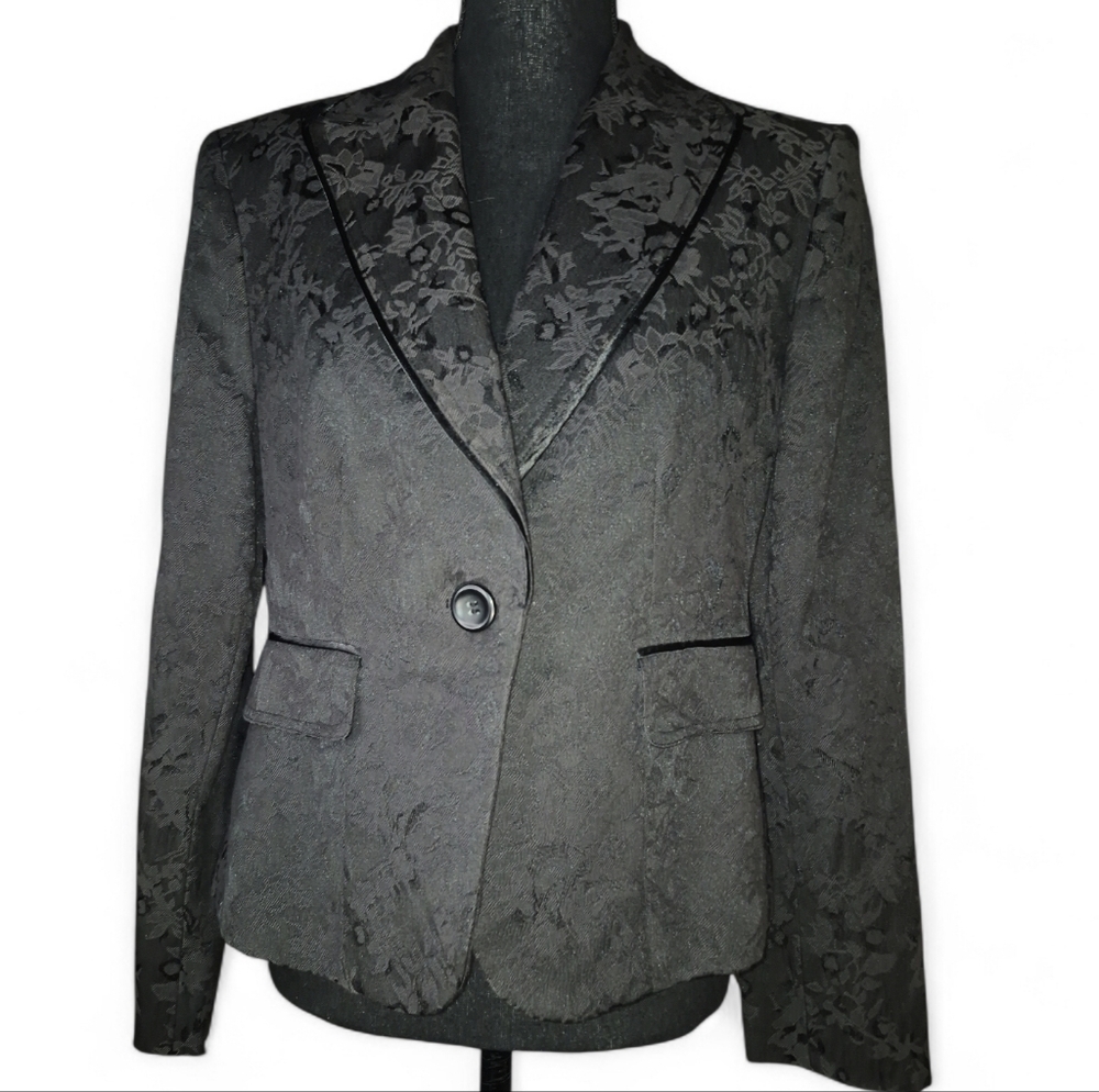 Style & Co. Black Brocade Floral One-Button Blazer Jacket - Size 8